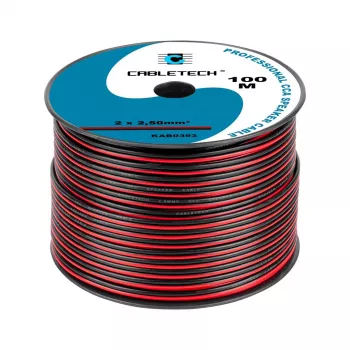 CABLETECH CCA kaiutinkaapeli 2,5 mm musta-punainen 2-johdin lattakaapeli bulk-rulla