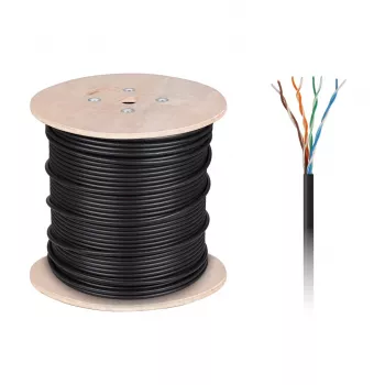 CABLETECH kuparinen tietokonekaapeli - UTP Cat5e parikierretty + geeli, 305 m, musta, ulkokäyttöön