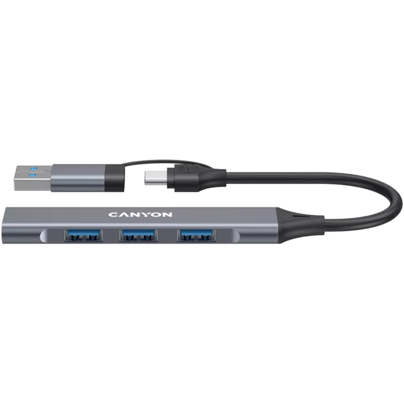 CANYON DS-02 4-in-1 USB-A/C-keskitin, harmaa