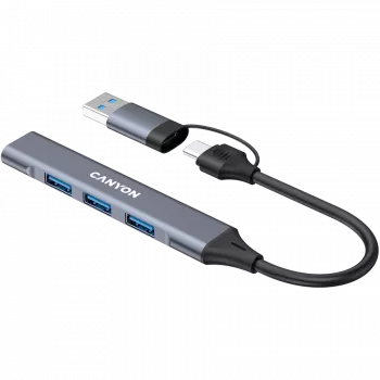 CANYON DS-02 4-in-1 USB-A/C-keskitin, harmaa