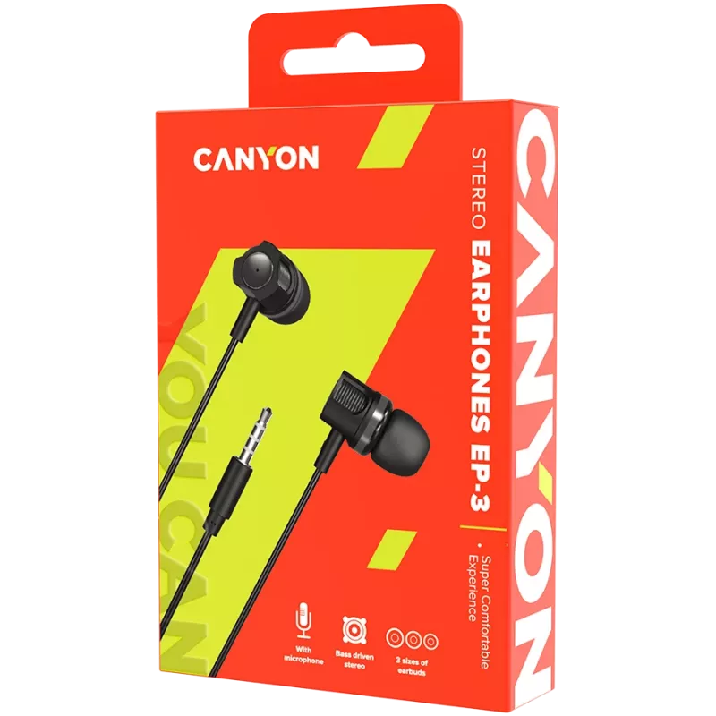 CANYON EP-3 nappikuulokeheadset mikrofonilla, 1,2 m lattakaapeli, tummanharmaa