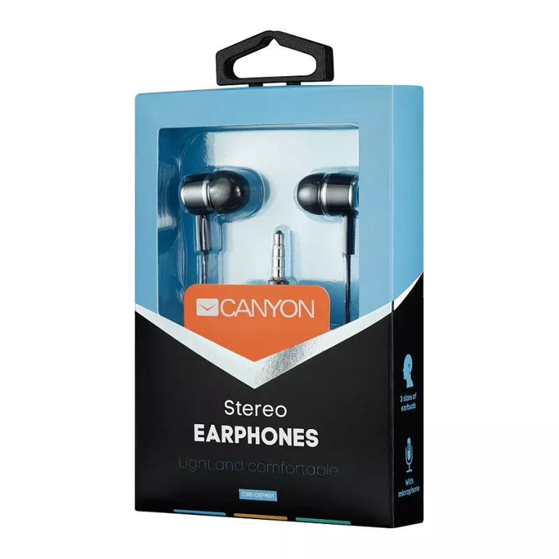 CANYON EPM-01 nappikuulokeheadset mikrofonilla, 1,2 m kaapeli, musta