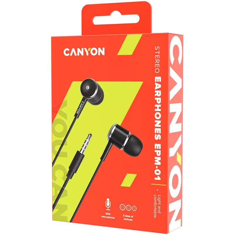 CANYON EPM-01 nappikuulokeheadset mikrofonilla, 1,2 m kaapeli, musta