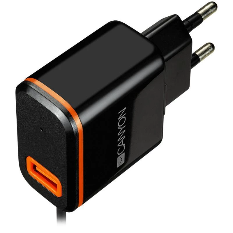 Canyon seinälaturi USB Type-C -kaapelilla, 2.1A, musta
