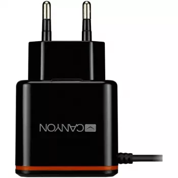 Canyon seinälaturi USB Type-C -kaapelilla, 2.1A, musta