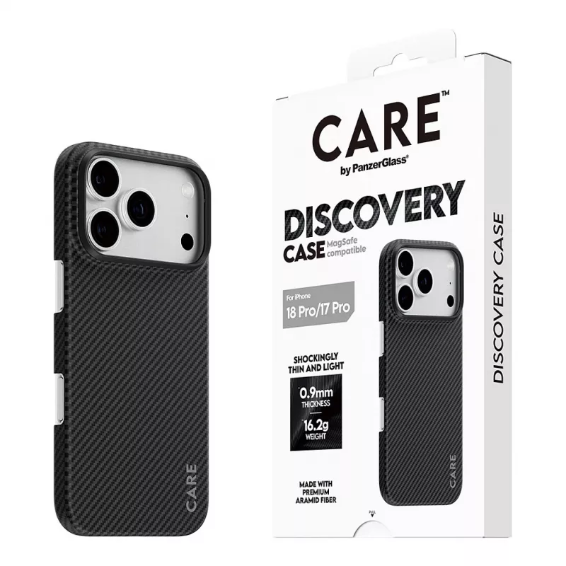 CARE by PanzerGlass Discovery suojakuori MagSafe-yhteensopiva iPhone 17 Pro -puhelimelle – läpinäkyvä