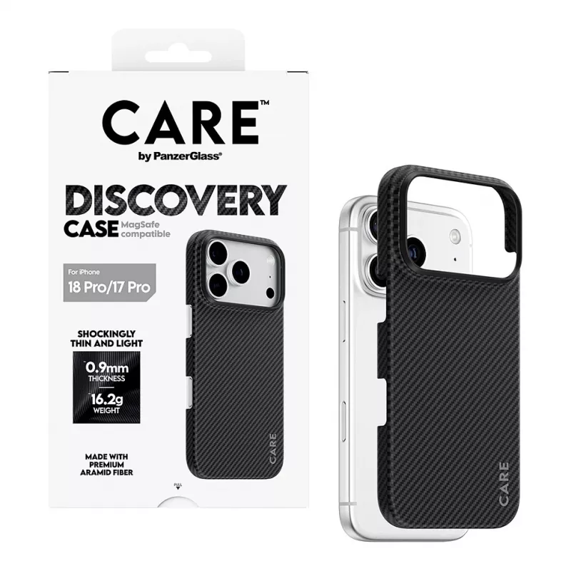 CARE by PanzerGlass Discovery suojakuori MagSafe-yhteensopiva iPhone 17 Pro -puhelimelle – läpinäkyvä