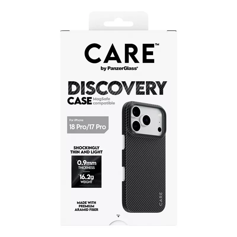 CARE by PanzerGlass Discovery suojakuori MagSafe-yhteensopiva iPhone 17 Pro -puhelimelle – läpinäkyvä