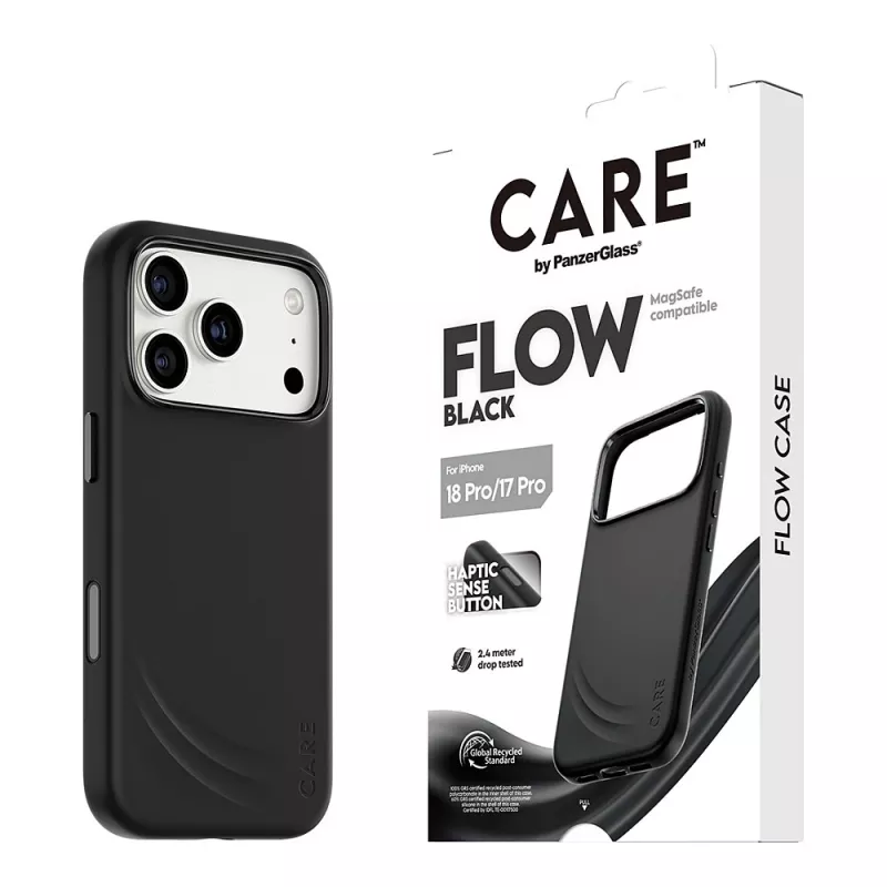 CARE by PanzerGlass Flow Case musta MagSafe-yhteensopiva iPhone 17 Pro -puhelimeen