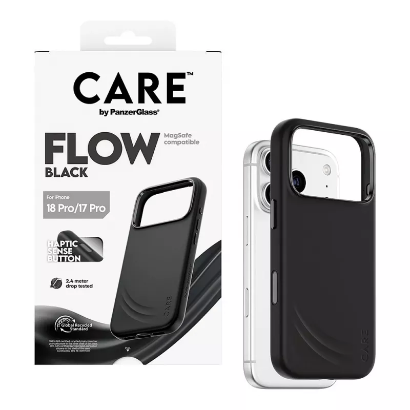 CARE by PanzerGlass Flow Case musta MagSafe-yhteensopiva iPhone 17 Pro -puhelimeen