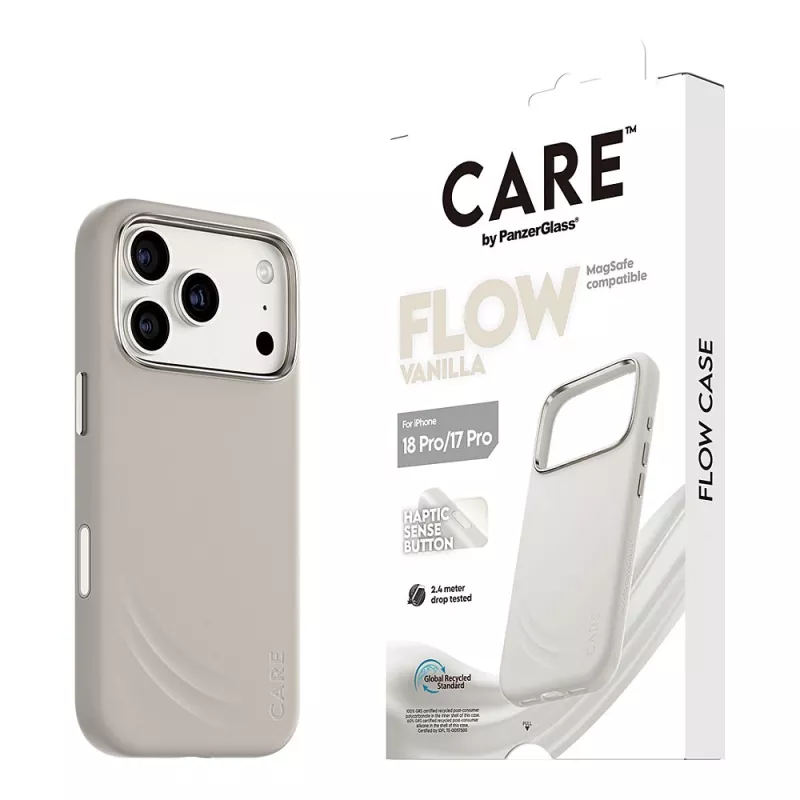 CARE by PanzerGlass Flow Case Vanilla MagSafe-yhteensopiva iPhone 17 Pro -puhelimeen