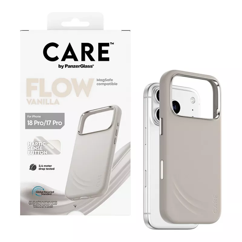 CARE by PanzerGlass Flow Case Vanilla MagSafe-yhteensopiva iPhone 17 Pro -puhelimeen