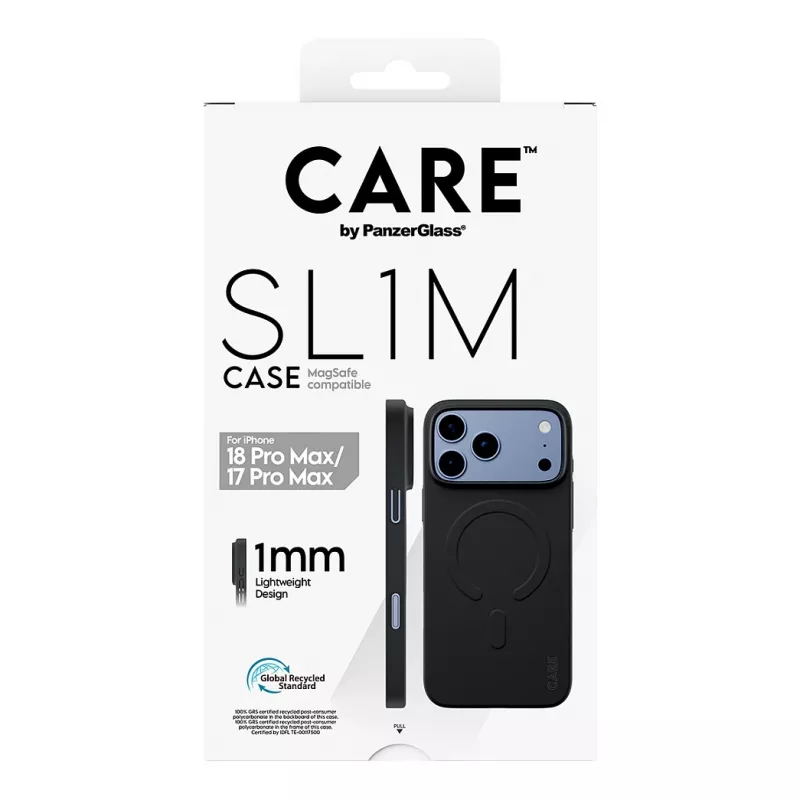 CARE by PanzerGlass SL1M -kotelo musta MagSafe-yhteensopiva iPhone 17 Pro Maxille