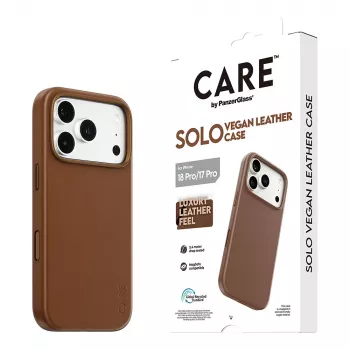 CARE by PanzerGlass Solo Veganes Leder Case ruskea MagSafe-yhteensopiva iPhone 17 Pro