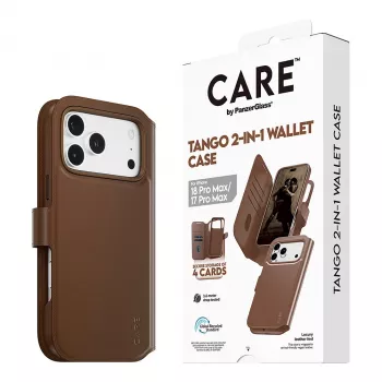 CARE by PanzerGlass Tango 2-in-1 -lompakkokotelo ruskea MagSafe-yhteensopiva iPhone 17 Pro Maxille