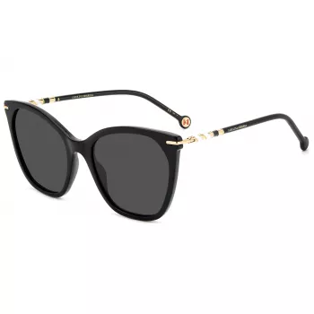 Carolina Herrera HER0091S807 naisten cat-eye-aurinkolasit - musta asetaattikehys, harmaat polykarbonaattilinssit, UV400-suoja