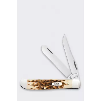 Case Mini Trapper SS Amber Bone veitsi - 2-teräinen taskuveitsi, Tru-Sharp ruostumaton teräs, aito Amber Bone kahva, Slipjoint, USA