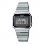 CASIO A700W-1A miesten digitaalikello, 37,4 mm, ruostumaton teräsranneke, musta kellotaulu, LED-taustavalo