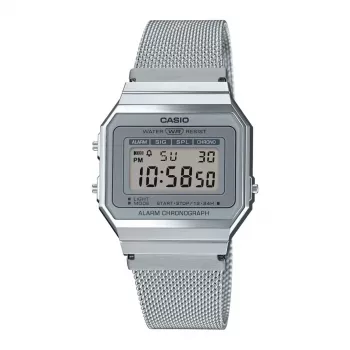 CASIO A700WM-7A unisex-digitaalikello - 37,4 mm hopea Milanese-verkkoranneke