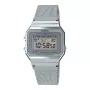 CASIO A700WM-7A unisex-digitaalikello - 37,4 mm hopea Milanese-verkkoranneke