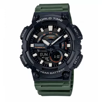 CASIO AEQ-110W-3A miesten analogi-digitaalinen kello, 52,2mm, vihreä hartsiranneke