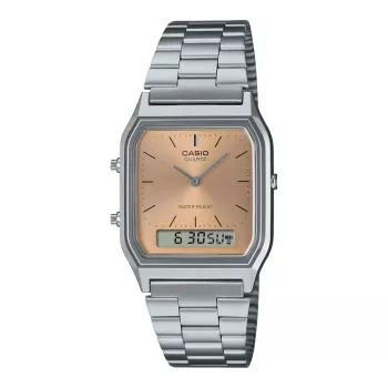 CASIO AQ-230A-4A unisex-analogidigitaalikello, 38,8 mm, hopeanvärinen kotelo, punainen kellotaulu, ruostumaton teräsranneke