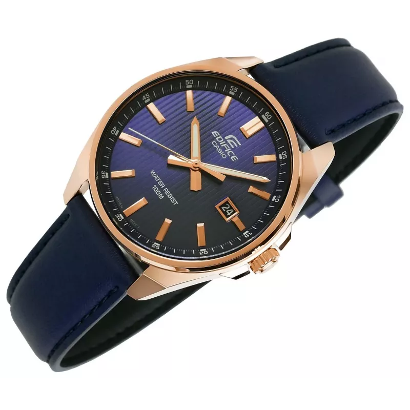 Casio Edifice EFV-150CL-2AVUEF miesten kello sinisellä kellotaululla ja ruskealla nahkarannekkeella