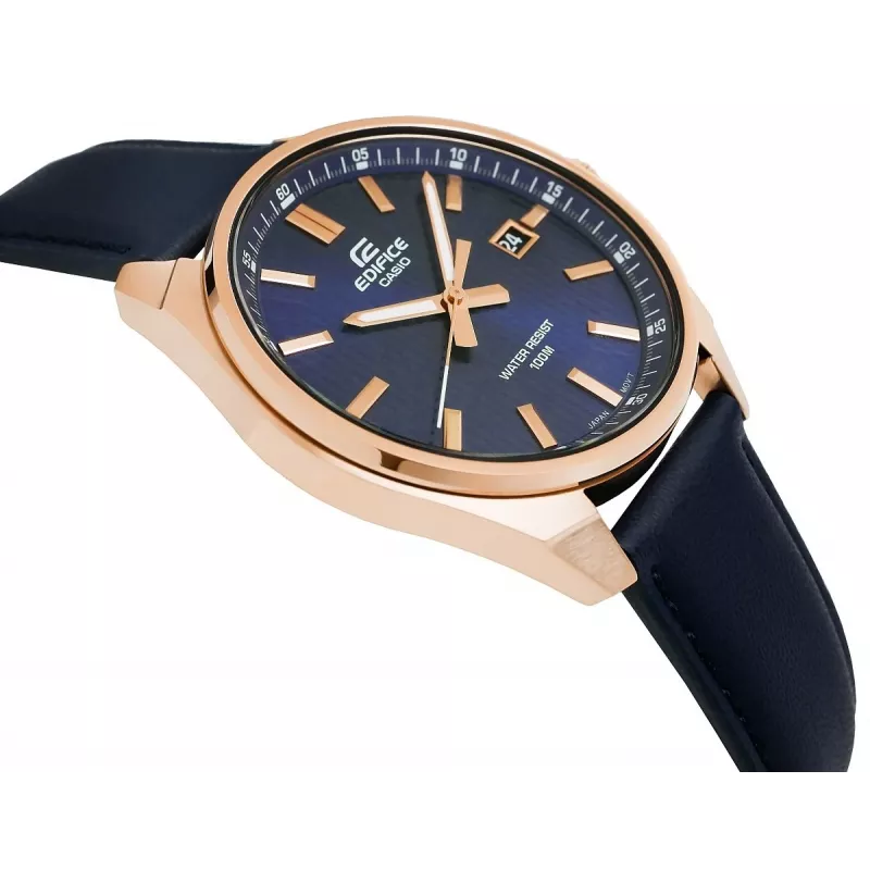 Casio Edifice EFV-150CL-2AVUEF miesten kello sinisellä kellotaululla ja ruskealla nahkarannekkeella