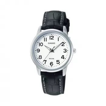 CASIO LTP1303PL7BVE unisex-analogikello - ruostumaton teräskotelo, musta nahkaranneke, 50 m vesitiiviys
