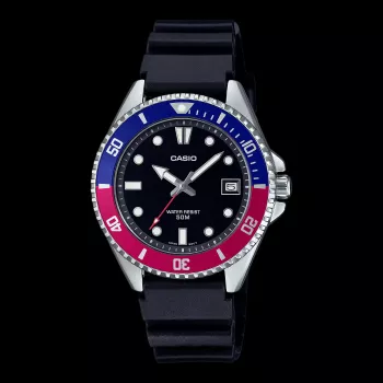 CASIO MDV-10-1A2VDF miesten analoginen kvartsikello, 38,5 mm, musta kellotaulu, hartsiranneke, 200m vedenpitävyys