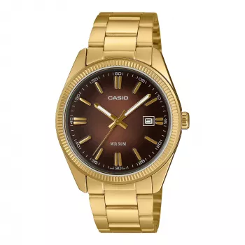 Casio miesten analoginen kello MTP1302PGC5AV ruostumaton teräs ruskealla kellotaululla ja rose gold-sävyllä