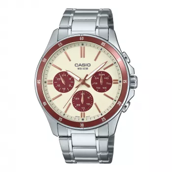 Casio miesten kello MTP1374D5A2VD analoginen ruostumaton teräs ruskea kellotaulu ja päivämäärä-/viikonpäivänäyttö