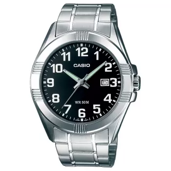 CASIO MTP-1308D-1B miesten analoginen kvartsikello ruostumaton teräs 43,5 mm musta kellotaulu päivämääränäyttö