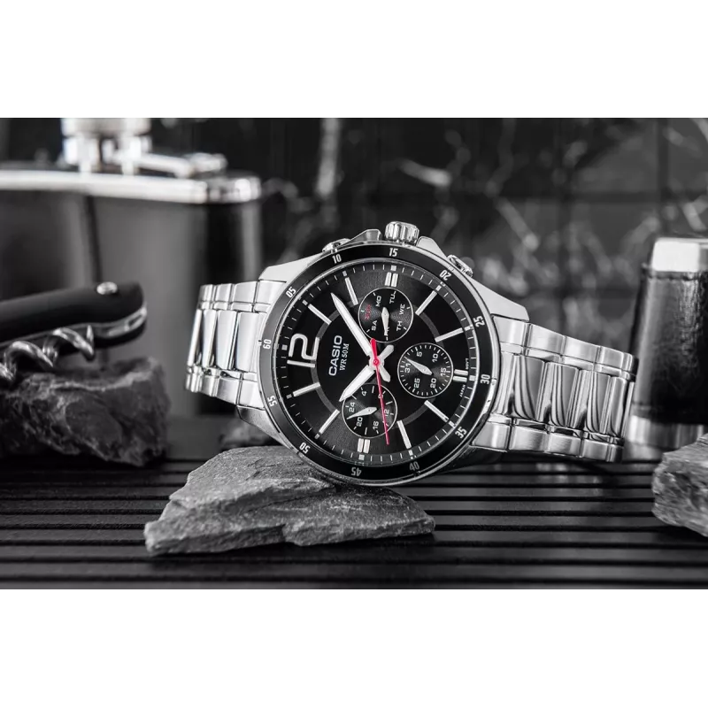 Casio MTP-1374D-1AV miesten analoginen kvartsikello ruostumaton teräs 43,5 mm