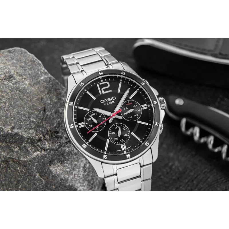Casio MTP-1374D-1AV miesten analoginen kvartsikello ruostumaton teräs 43,5 mm