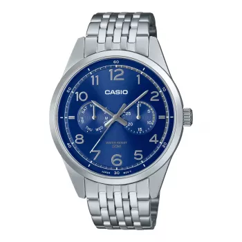 CASIO MTP-E340D-2AVDF miesten analoginen kvartsikello 42 mm ruostumaton teräs sininen kellotaulu päivämäärä