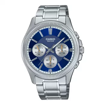 CASIO MTP1375PD2A1V miesten analoginen kvartsikello 43,8 mm ruostumaton teräs sininen kellotaulu