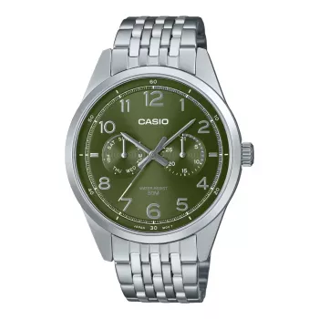 CASIO MTPE340D3AVDF miesten analoginen kvartsikello 42 mm ruostumaton teräs vihreä kellotaulu