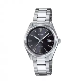 CASIO naisten analoginen kvartsikello LTP1302PD1A1V, hopeinen ruostumaton teräs, musta kellotaulu, 50 m vesitiiviys