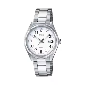 CASIO naisten LTP1302PD7BVE analoginen kvartsikello, 34,5 mm ruostumaton teräskotelo, hopeinen kellotaulu, päivämääränäyttö