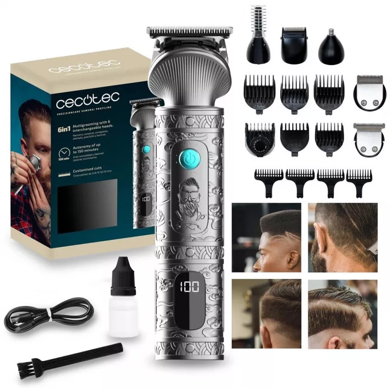 Cecotec PrecisionCare Samurai muotoilu hiusten- ja parranleikkuri, musta