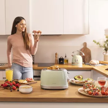 Cecotec Toast&Taste 800 Vintage -leivänpaahdin, 850 W, 2 paikkaa, ruostumaton teräs, vaaleanvihreä