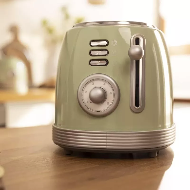 Cecotec Toast&Taste 800 Vintage -leivänpaahdin, 850 W, 2 paikkaa, ruostumaton teräs, vaaleanvihreä