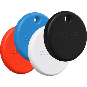 Chipolo POP – Bluetooth-paikannin vaihdettavalla paristolla iOS & Android -laitteille, 4 kpl:n pakkaus - musta, valkoinen, punainen, sininen