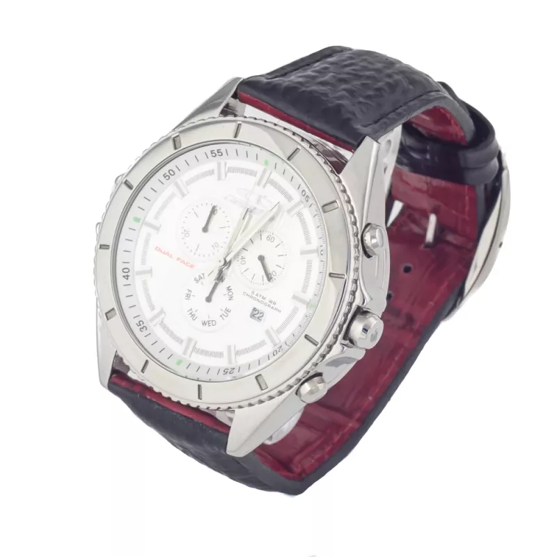 CHRONOTECH MAN CT7636M-02 50 mm kvartsikronografi-kello musta kellotaulu nahkaranneke