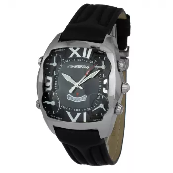 CHRONOTECH MAN CT7677M-02 analoginen kvartsikello 45 mm musta kellotaulu nahkaranneke