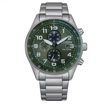 CITIZEN Eco-Drive kronografi kello CA0770-72X 43mm ruostumaton teräs vihreä kellotaulu miesten