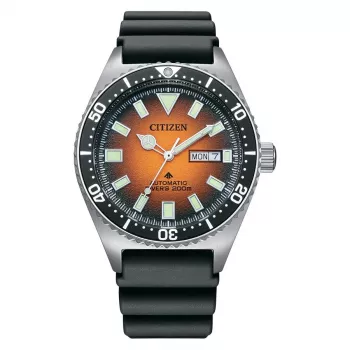 CITIZEN miesten automaattikello NY0120-01Z 41 mm oranssi kellotaulu polyuretaaniranneke