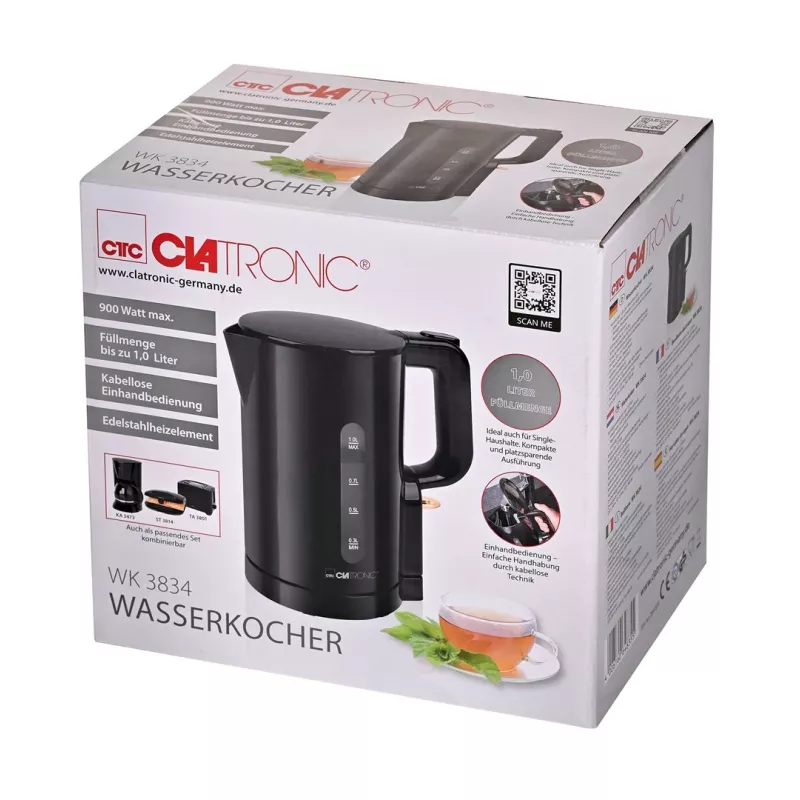 CLA WK 3834 vedenkeitin 1L 1100W musta