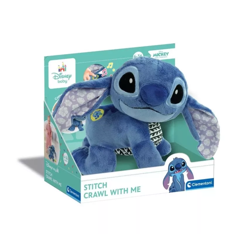 Clementoni Disney Baby Stitch We Crawl Together pehmolelu, sininen, 25 cm, syntymästä alkaen
